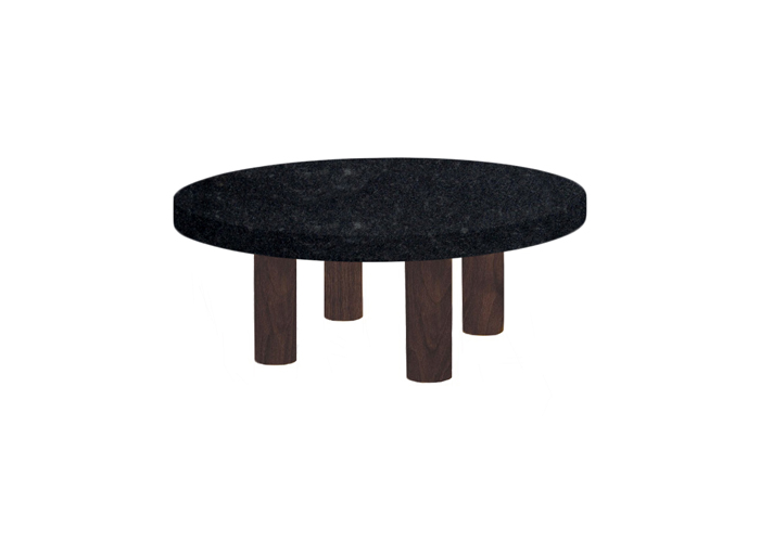 Small Round Steel Grey Coffee Table with Circular Walnut Legs