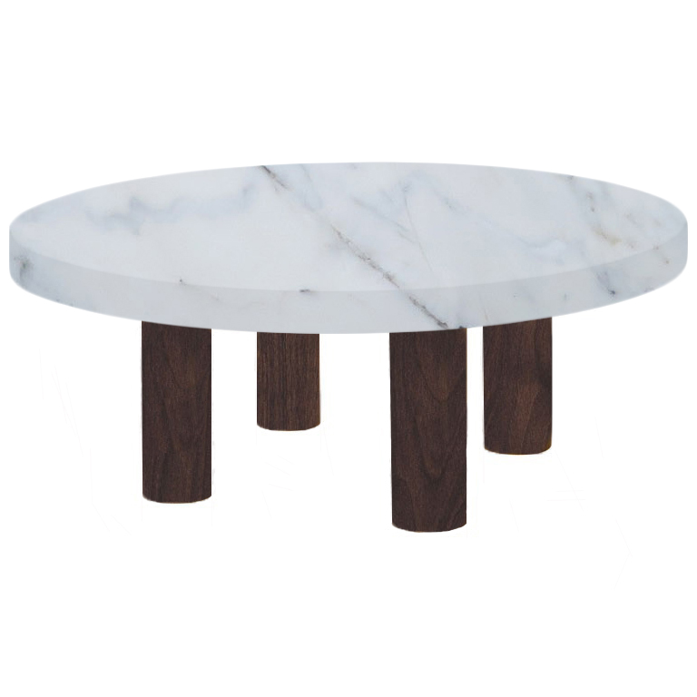 Round Statuario Extra Coffee Table with Circular Walnut Legs