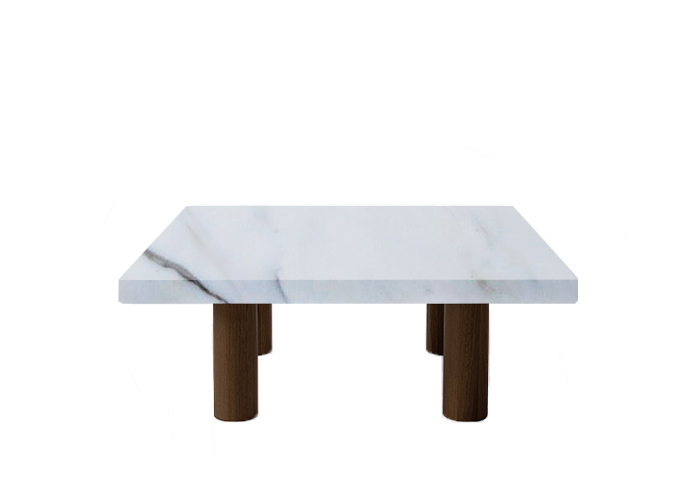 Small Square Statuario Extra Coffee Table with Circular Walnut Legs