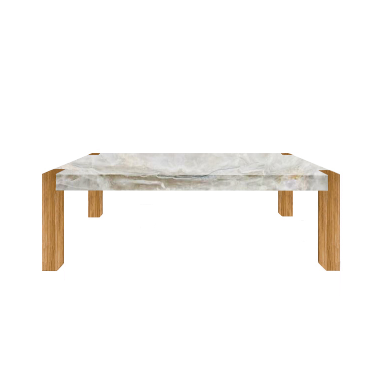 White Percopo Solid Onyx Dining Table with Oak Legs