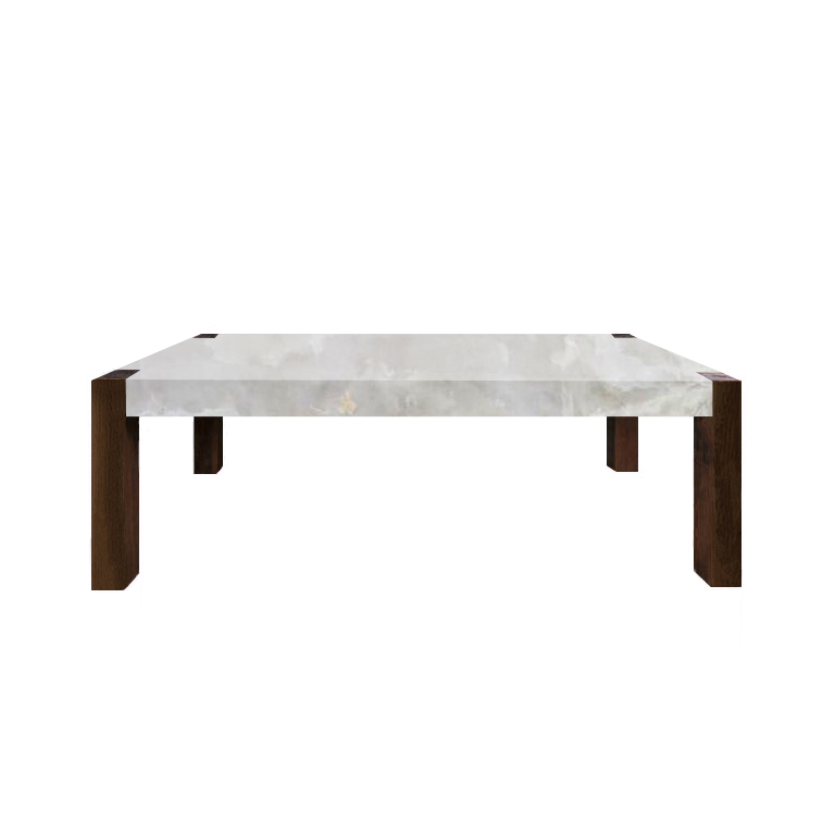 White Percopo Solid Onyx Dining Table with Walnut Legs