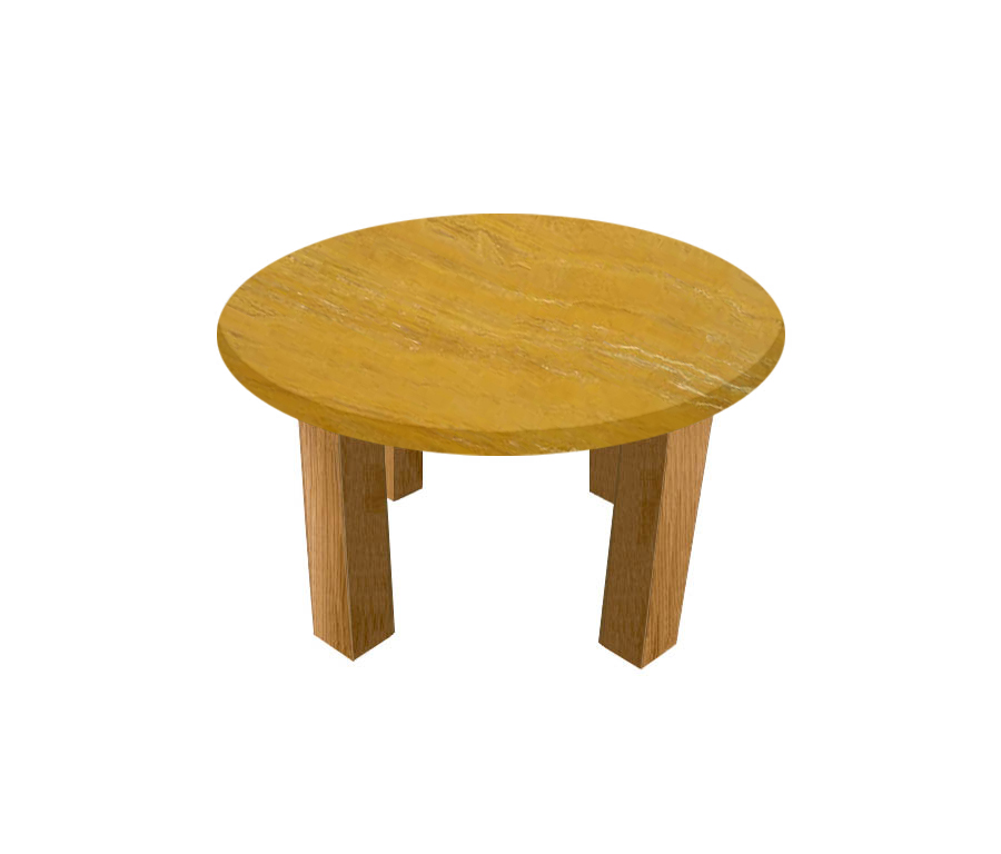 Yellow Travertine Round Coffee Table with Square Oak Legs
