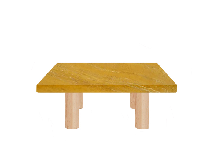 Yellow Travertine Square Coffee Table with Circular Ash Legs