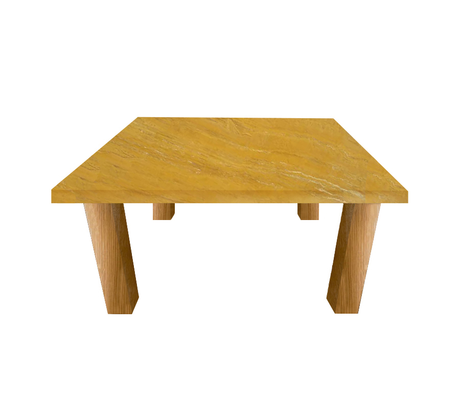 Yellow Travertine Square Coffee Table with Square Oak Legs