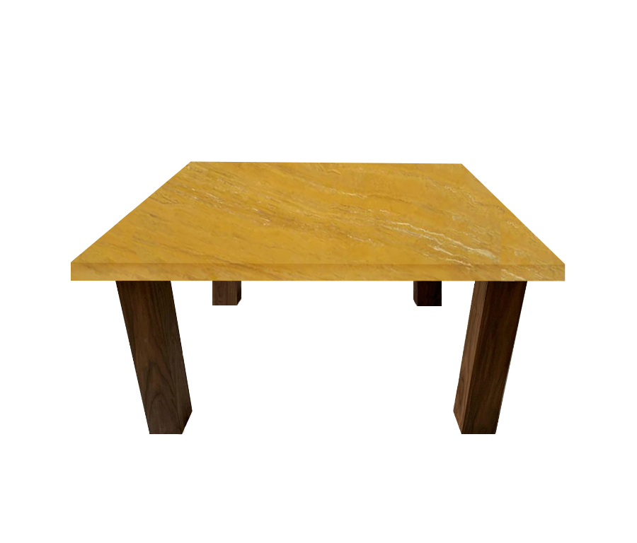 Yellow Travertine Square Coffee Table with Square Walnut Legs